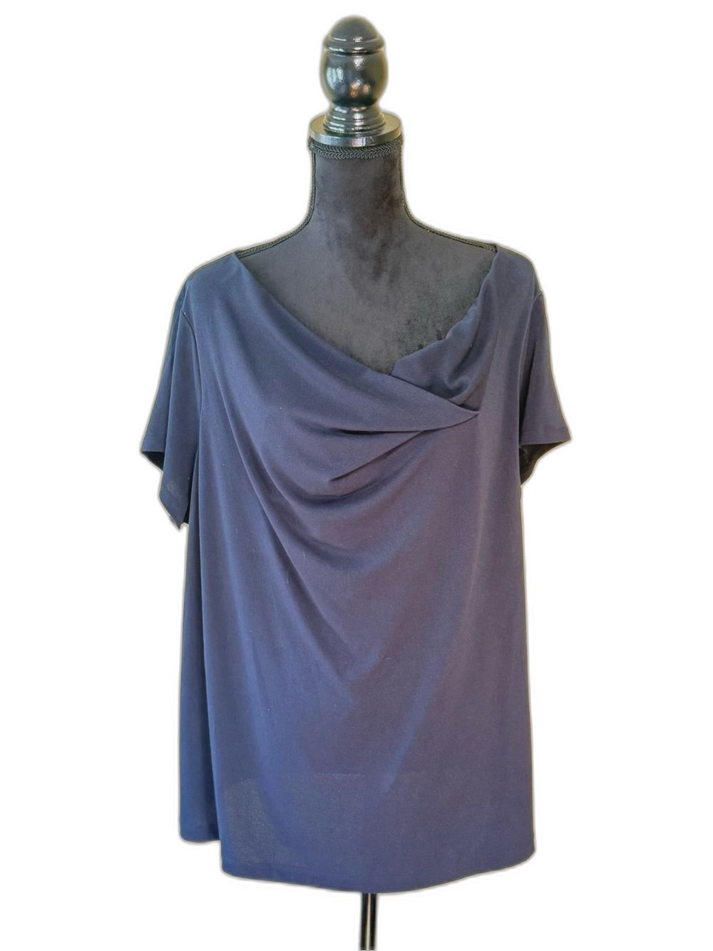 41 Hawthorn Navy Midnight Blue Asymmetric Draped Neck Blouse Top 2X
